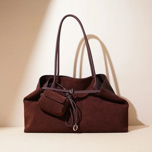 Genuine Leather Women Shoulder Bag Vintage Style Large Capacity Tote Bag Fashion Commuter Handbag