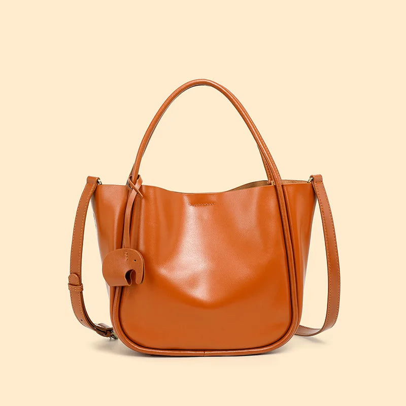 Leather Bucket Tote Shoulder Crossbody Bag 2025 New Fashion Elegant Large Capacity Handbag 