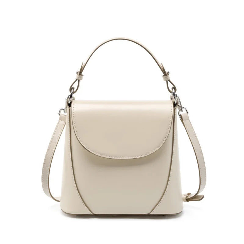 Genuine Leather Crossbody Bag for Women 2025 New Simple Cylinder Shoulder Bag Elegant Cowhide Baguette Handbag