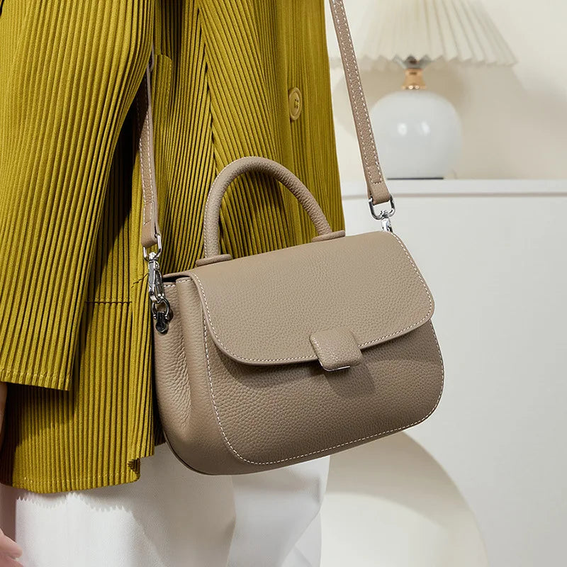 Women Genuine Leather Saddle Bag 2025 New Fashion Crossbody Shoulder Bag Elegant Small Handbag
