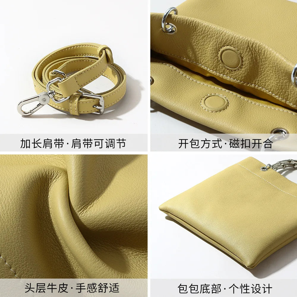 Genuine Leather Women's Crossbody Bag Soft Cowhide Chain Shoulder Tote Bag Small Designer Handbag