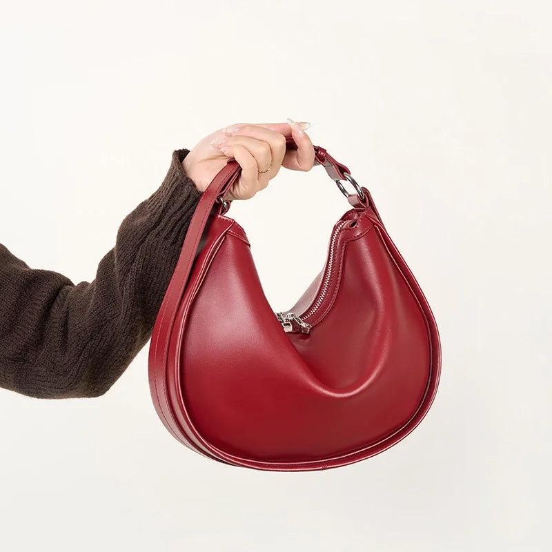 Minimalist Genuine Leather Crescent Shoulder Bag for Women 2025 New Stylish Versatile Crossbody Handbag