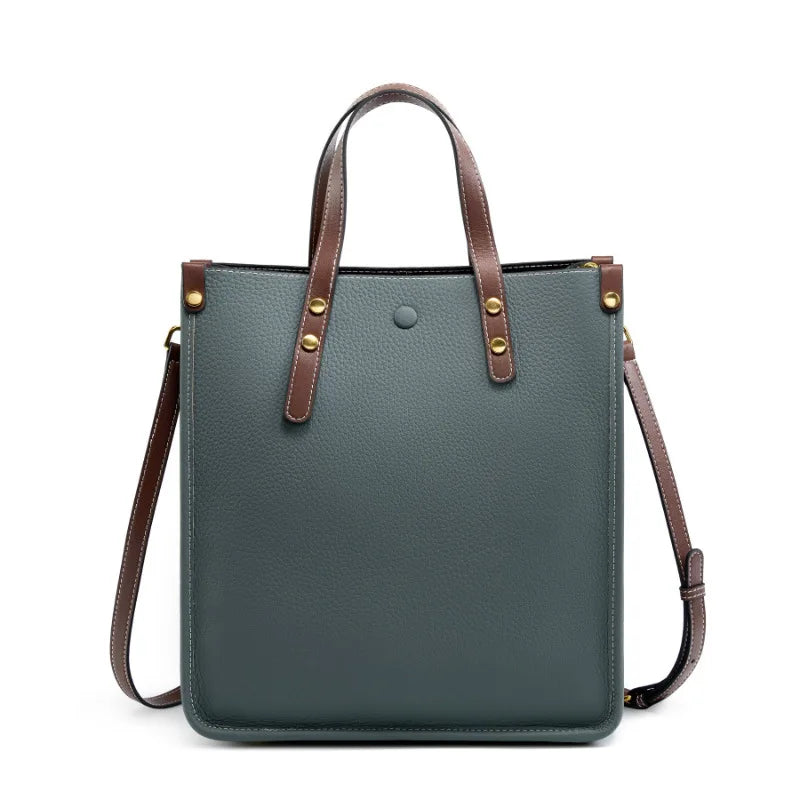 Fashion Genuine Leather Vertical Tote Bag Women Soft Leather Shoulder Bag Handbag Commuter Crossbody Briefcase