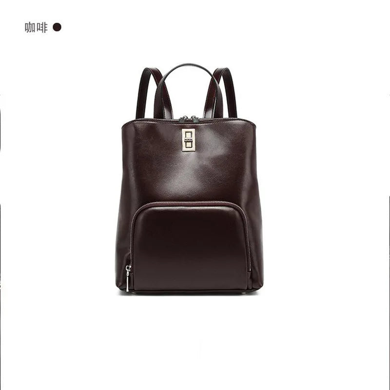 Genuine Leather Large Capacity Travel Tote Bag Fashion Handbag Retro Shoulder Bag Simple Commuter Backpack