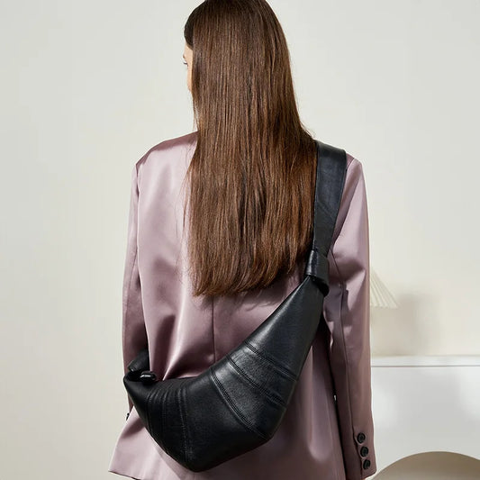 French Style Genuine Sheepskin Croissant Bag Soft Leather Hobo Shoulder Crossbody Bag for Women