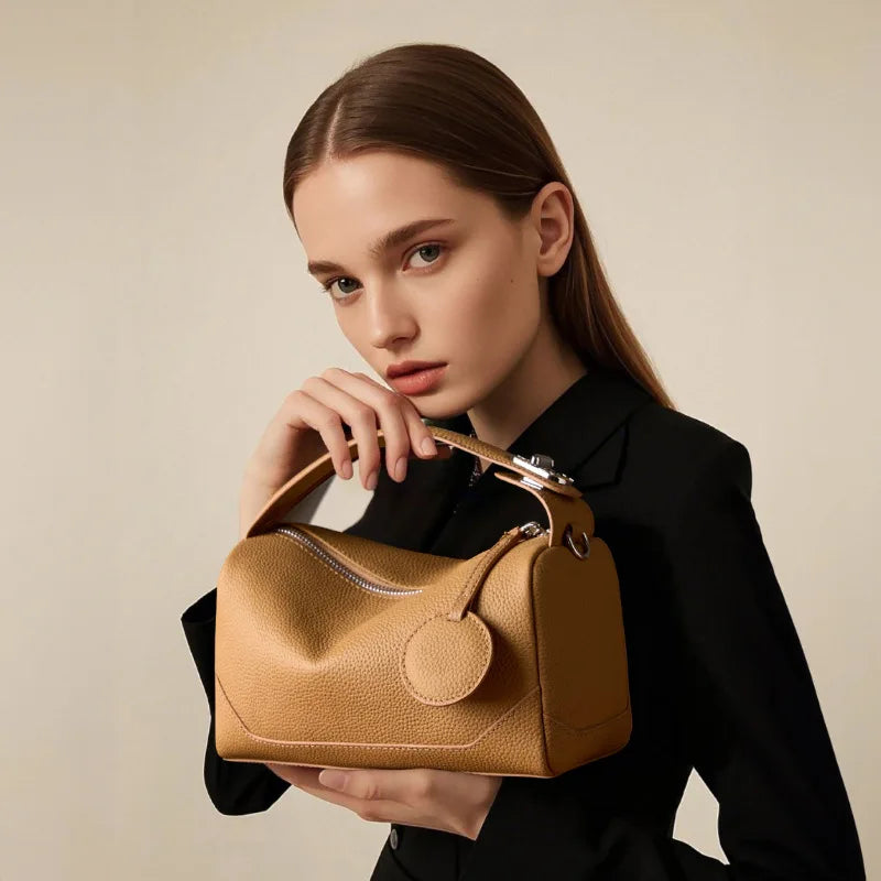 Genuine Leather Women's Boston Bag Fashion Crossborder Handbag Tote Shoulder Bag Trendy Versatile