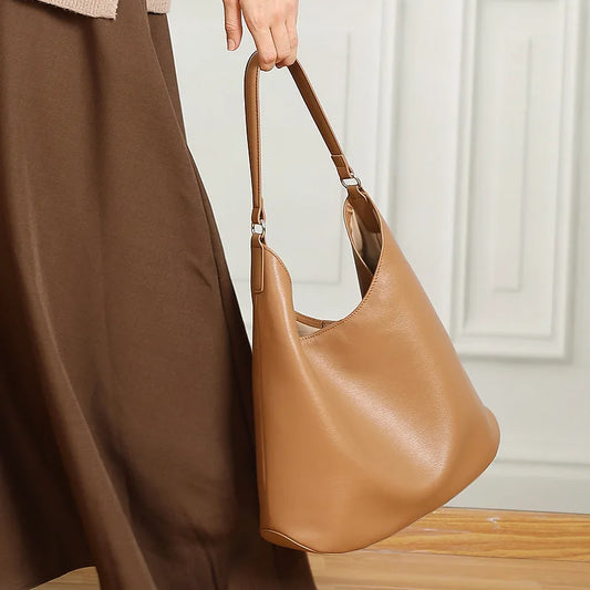 Women Leather Tote Bag Crossbody Shoulder Bag Minimalist Large Capacity Bucket Work Bag