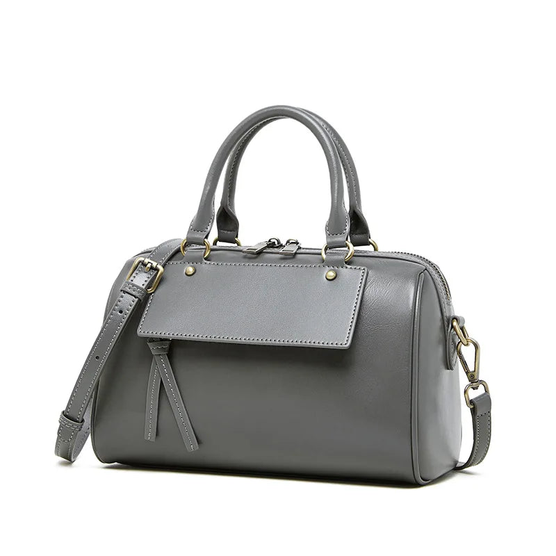 Winter New Leather Boston Pillow Bag Fashion Casual Handbag Cowhide Shoulder Crossbody Bag for Women