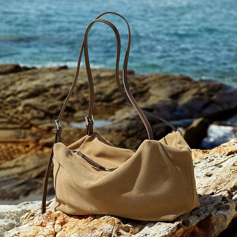 Matte Leather Tote Bag for Women Large Capacity 2025 New Genuine Leather Shoulder Bag Casual Pillow Bag Work Handbag