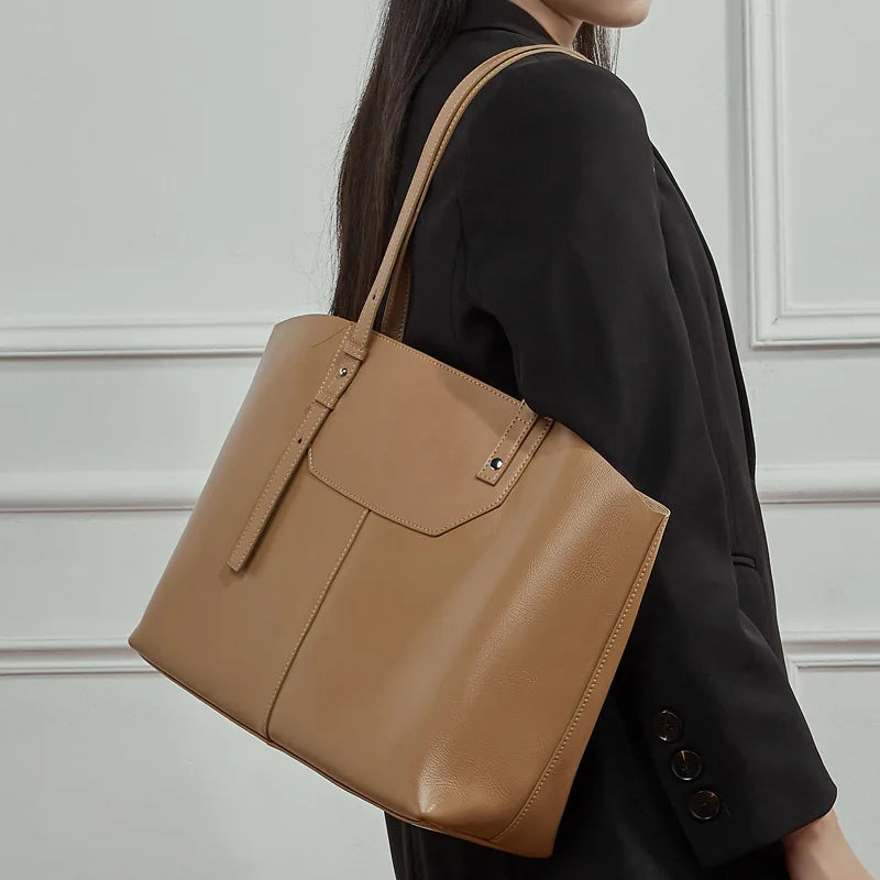 Autumn Winter New Genuine Leather Large Capacity Commuter Women Tote Bag Shoulder Underarm Bag