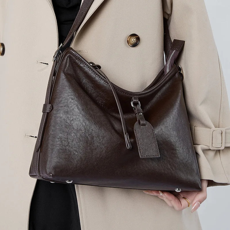 Genuine Leather Women Tote Bag Soft Style First Layer Cowhide Large Capacity Shoulder Crossbody Bag Simple Versatile