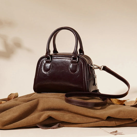 New Genuine Leather Minimalist Boston Bowling Bag High End Large Capacity Women Handbag Pillow Bag