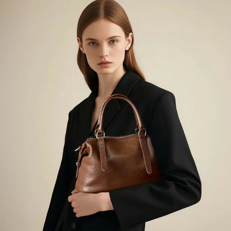 Genuine Leather Top Layer Tanned Handbag 2025 New Fashion Women Vintage Versatile Pillow Bag Ladies Tote