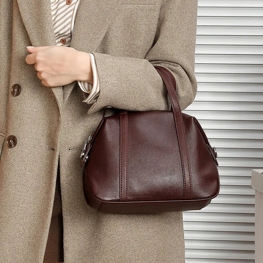 Women Genuine Leather Shoulder Bag 2025 Spring Summer Elegant Niche Boston Pillow Handbag Crossbody Bag