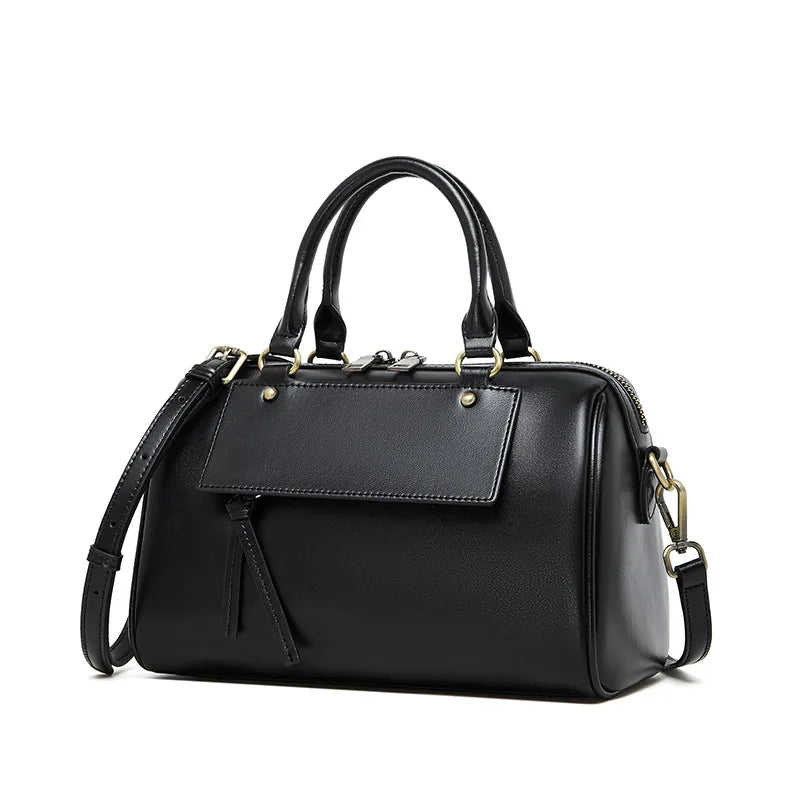 Winter New Leather Boston Pillow Bag Fashion Casual Handbag Cowhide Shoulder Crossbody Bag for Women