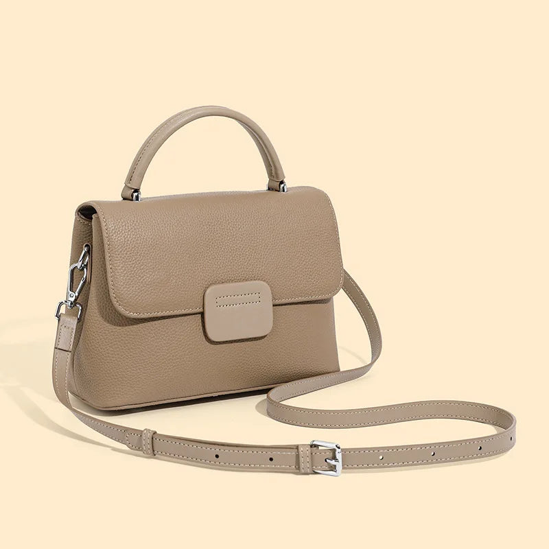 Genuine Leather Women Shoulder Crossbody Bag Simple Fashion Shell Bag with 2 Straps Large Capacity Soft Leather