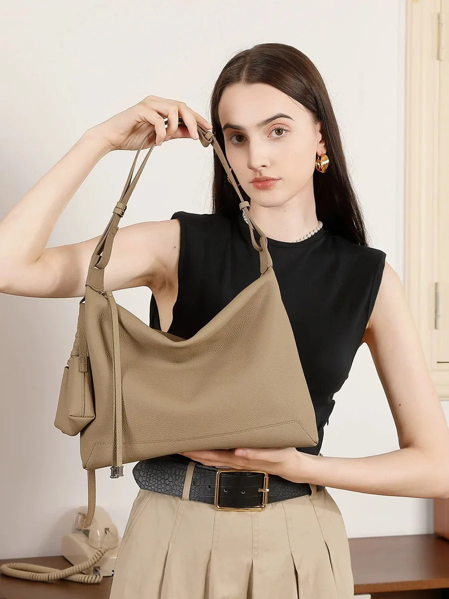 Genuine Leather Shoulder Bag Women's Handbag Large Capacity Commuter Tote Bag Ladies Purse Handbag Underarm Bag