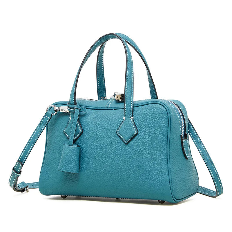 Luxury Genuine Leather Boston Pillow Bag Elegant Crossbody Shoulder Handbag for Women 