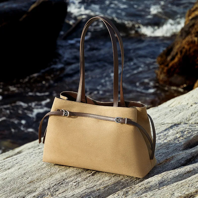 Autumn Winter New Genuine Leather Suede Texture Women Handbag Large Capacity Vintage Tote Crossbody Bag