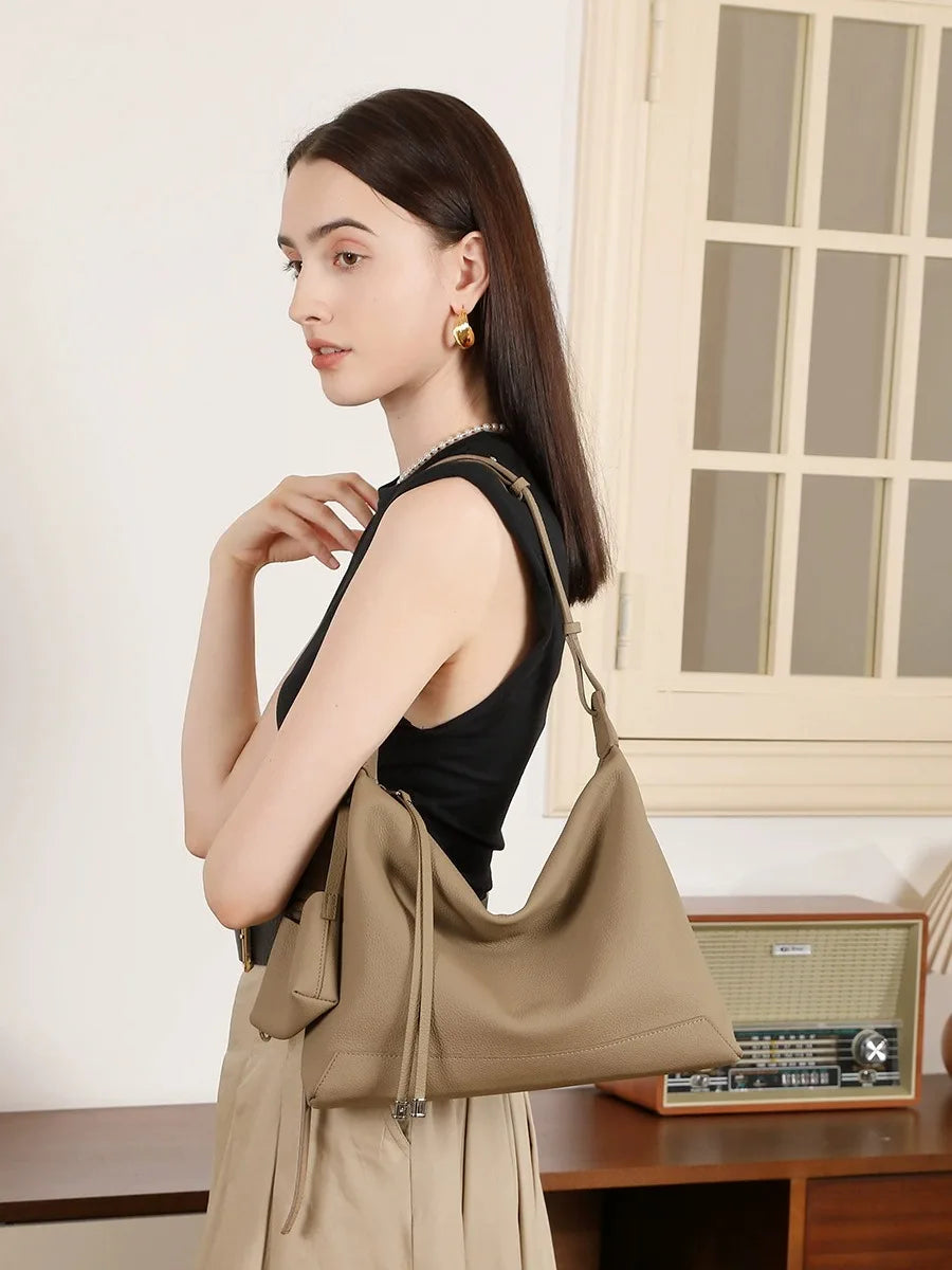 Genuine Leather Shoulder Bag Women's Handbag Large Capacity Commuter Tote Bag Ladies Purse Handbag Underarm Bag