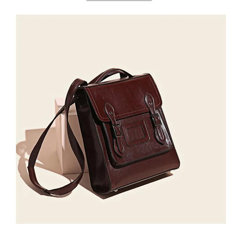 Genuine Leather Women Backpack 2025 New Lightweight Fashion Retro British Style Cambridge Bag Large Capacity