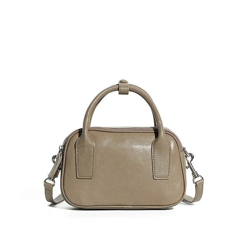 Bowling Style Leather Handbag Women Shoulder Bag Elegant Crossbody Bag Office Daily Use Tote