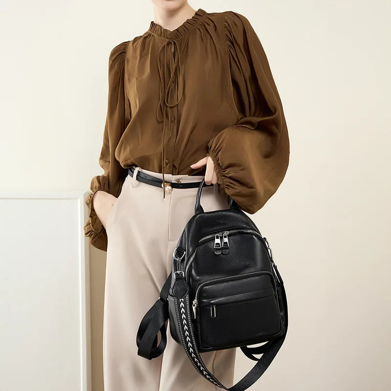 Women Leather Backpack 2025 New Fashion Soft Cowhide Large Capacity Travel Shoulder Bag Casual Chic