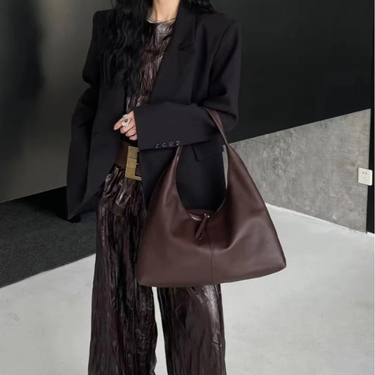 Minimalist 2025 Large Capacity Premium Leather Shoulder Bag Women Work Commuter Versatile Underarm Bag