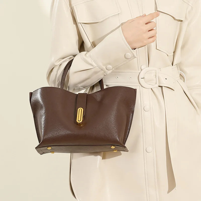 Women Tote Bag Genuine Cowhide Leather Shoulder Bag Handbag Crossbody Bag Vintage Casual Commuter Purse