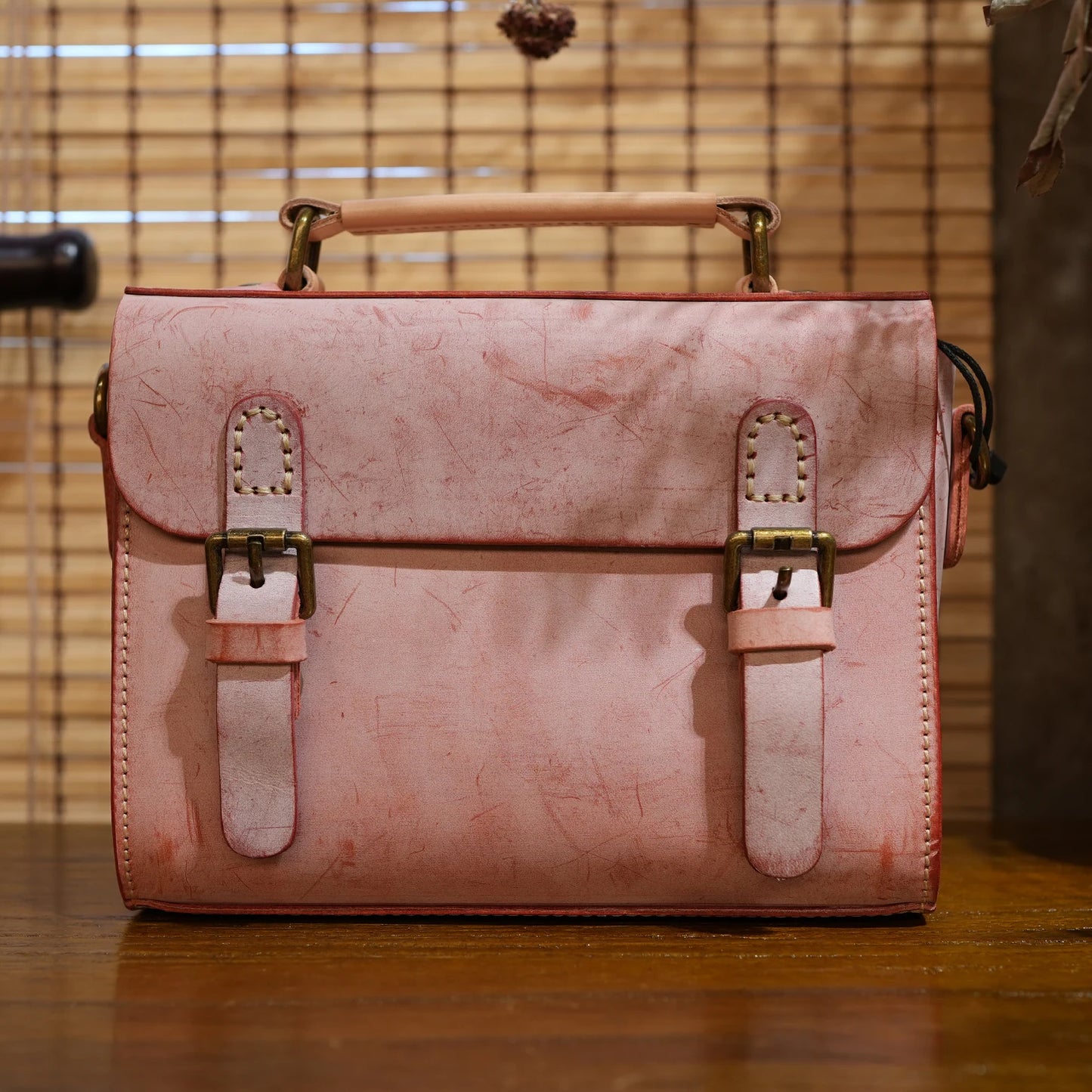 Genuine Leather Handbag Women's Top-Handle Bags Distressed Messenger Bag Ladies Crossbody Shoulder Bag Vintage Cover Hasp 