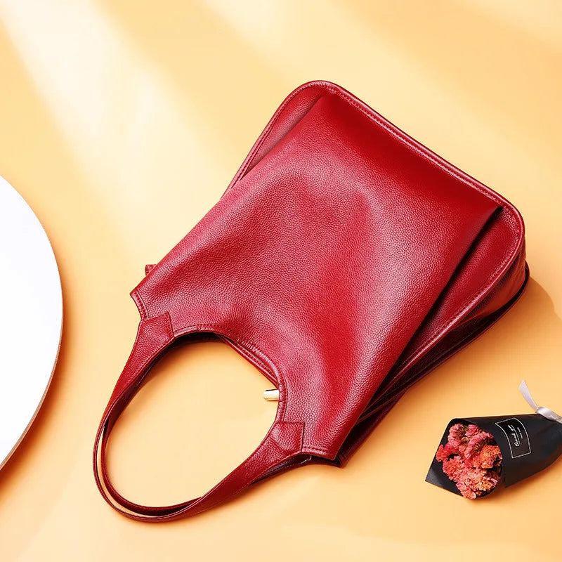 Genuine Leather Women Handbag Summer New Fashion Tote Shoulder Crossbody Bag