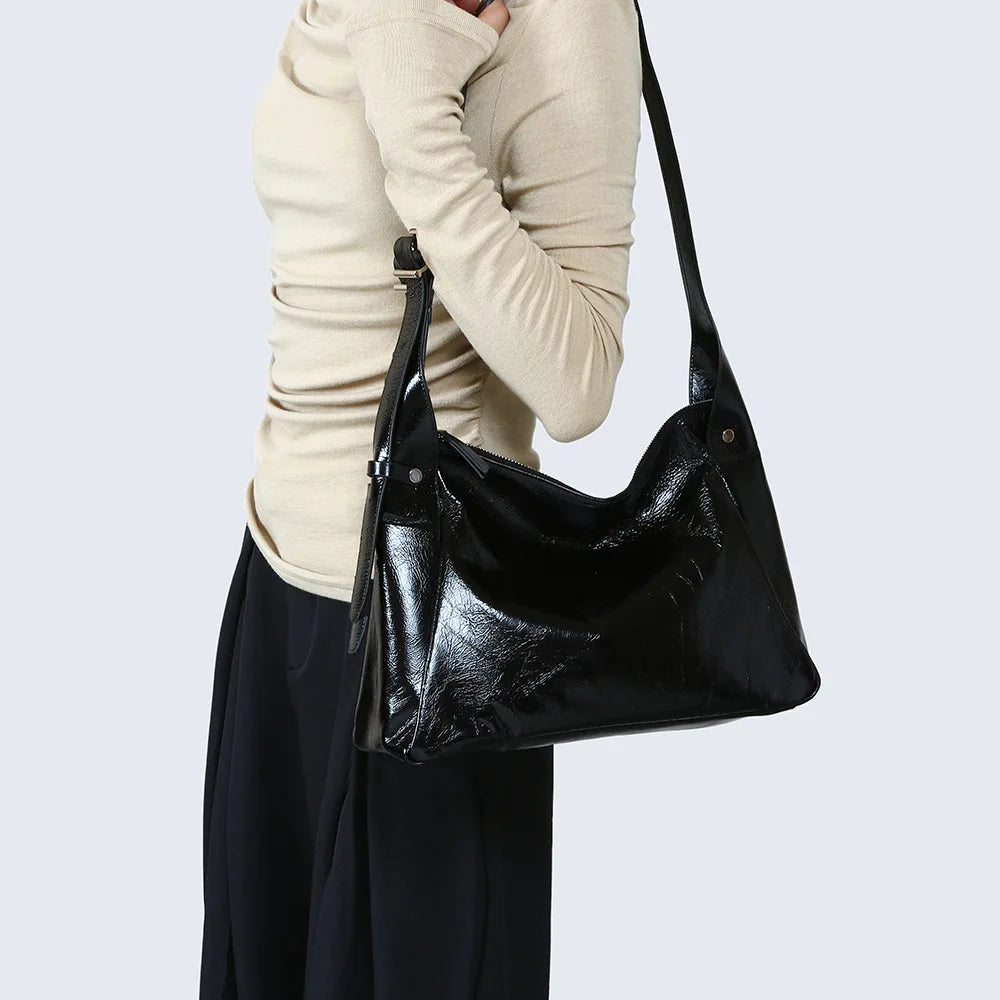 Genuine Leather Women Tote Bag Luxury Soft Waxed Leather Large Capacity Work Shoulder Crossbody Bag