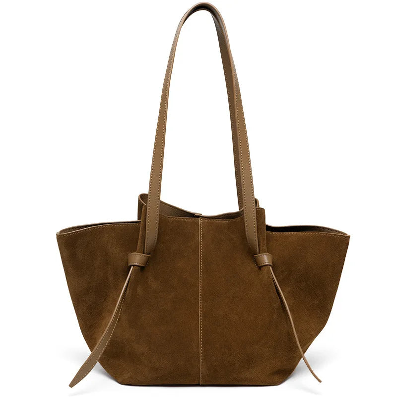 Large Capacity Tote Bag Women Luxury Feel Handbag Suede Leather Wing Bag Genuine Leather Shoulder Bag