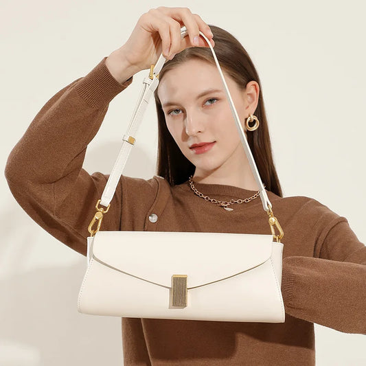 Genuine Leather Baguette Bag Women's Fashion Handbag Shoulder Crossbody Bag Ladies Purses and Handbags Wedding Bridesmaid Bag