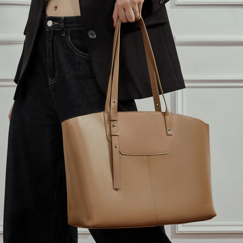 Autumn Winter New Genuine Leather Large Capacity Commuter Women Tote Bag Shoulder Underarm Bag