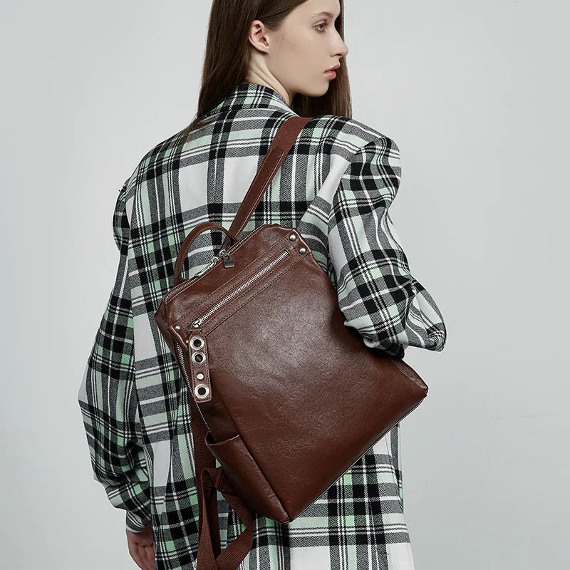 Genuine Leather Backpack Women Large Capacity Travel Casual Lightweight Shoulder Bag 2025 New Small Niche Design