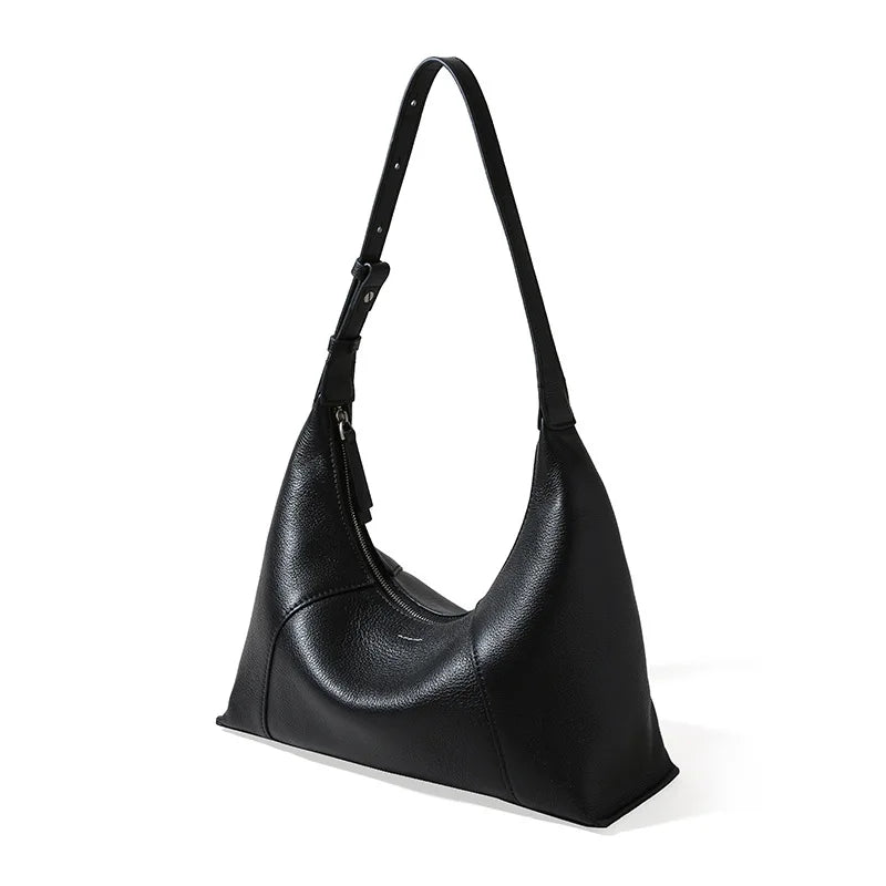 Trendy Genuine Leather Underarm Bag for Women Fashion Crossbody Shoulder Dumpling Bag Large Capacity Handbag
