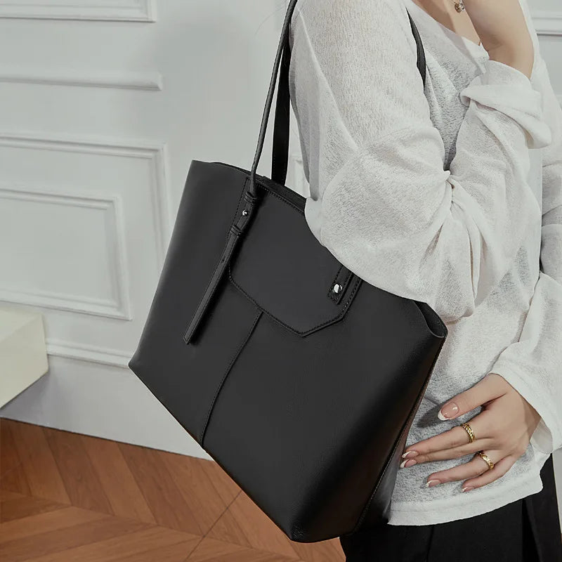 Autumn Winter New Genuine Leather Large Capacity Commuter Women Tote Bag Shoulder Underarm Bag