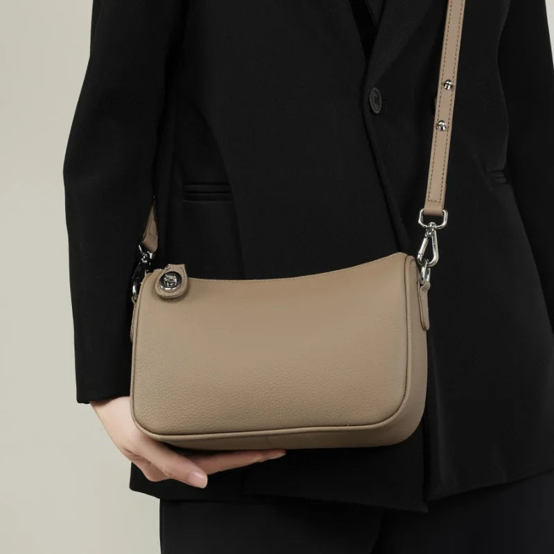 2025 New Genuine Leather Women Shoulder Bag Soft Cowhide Swinger Fashion Crossbody Underarm Bag