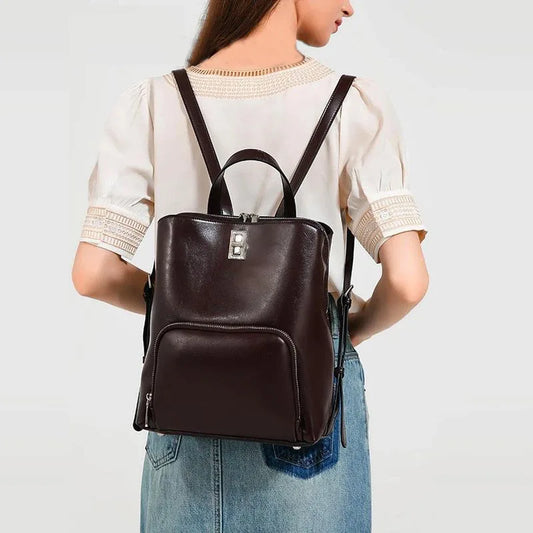 Genuine Leather Large Capacity Travel Tote Bag Fashion Handbag Retro Shoulder Bag Simple Commuter Backpack