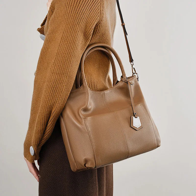 Genuine Leather Handbag for Women 2025 Autumn Winter Large Capacity Shoulder Tote Crossbody Bag for Mom