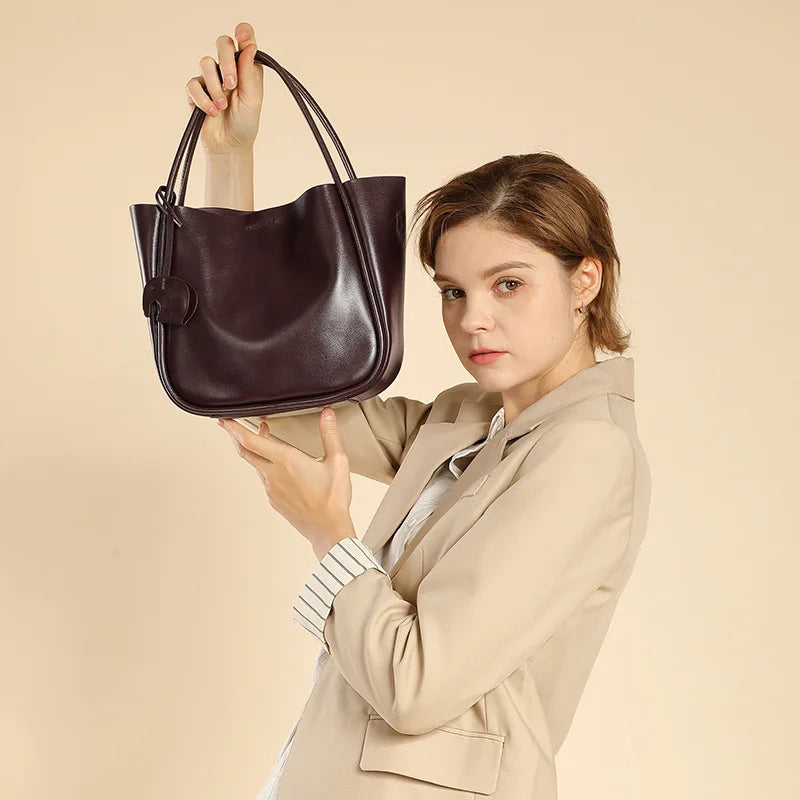 Leather Bucket Tote Shoulder Crossbody Bag 2025 New Fashion Elegant Large Capacity Handbag 