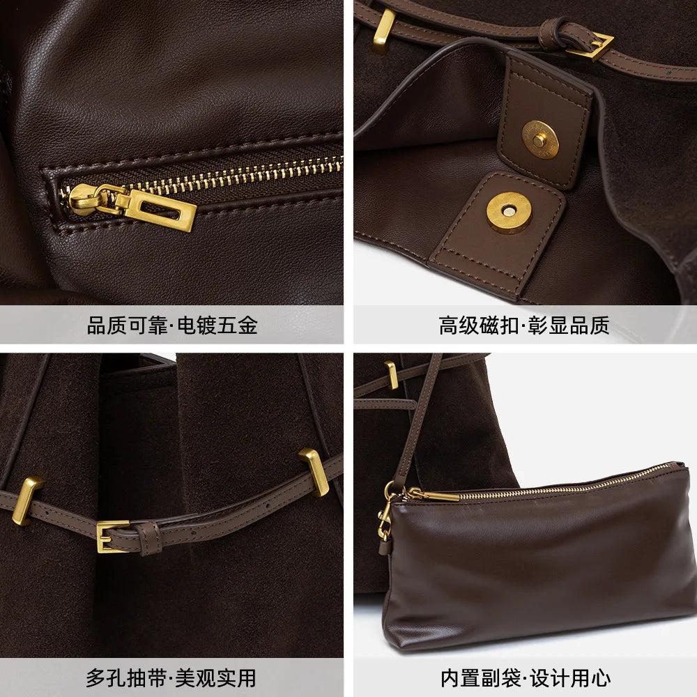 Luxury Chic Women Crossbody Bag Retro Suede Shoulder Tote Handbag Large Capacity Work Commuter Bag