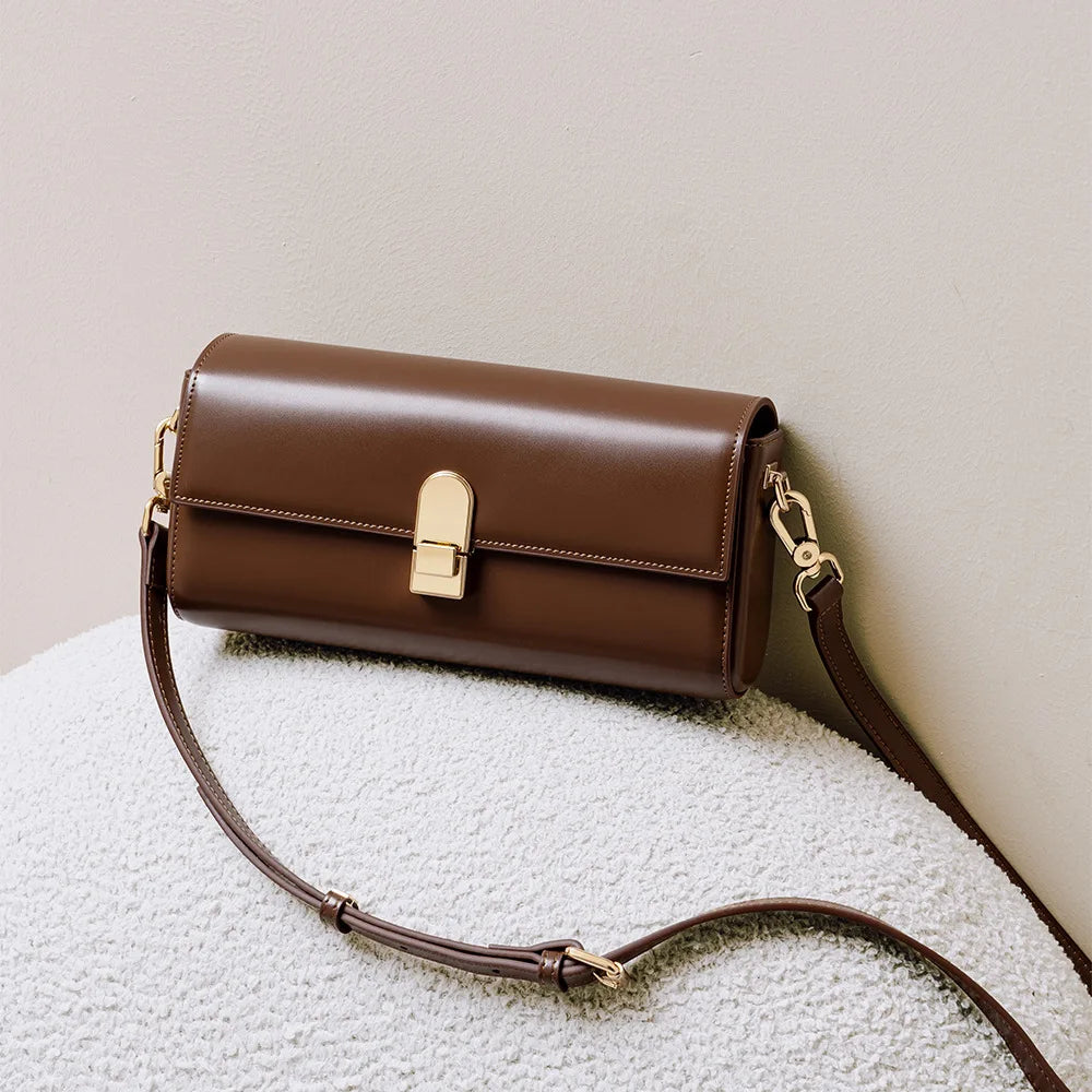 New Leather Women Bag Small Niche Baguette Cowhide High Quality Stylish Shoulder Crossbody Bag