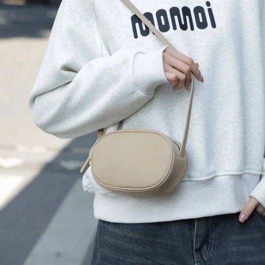 Minimalist Genuine Leather Phone Bag for Women 2025 Versatile Cowhide Crossbody Small Oval Shoulder Bag