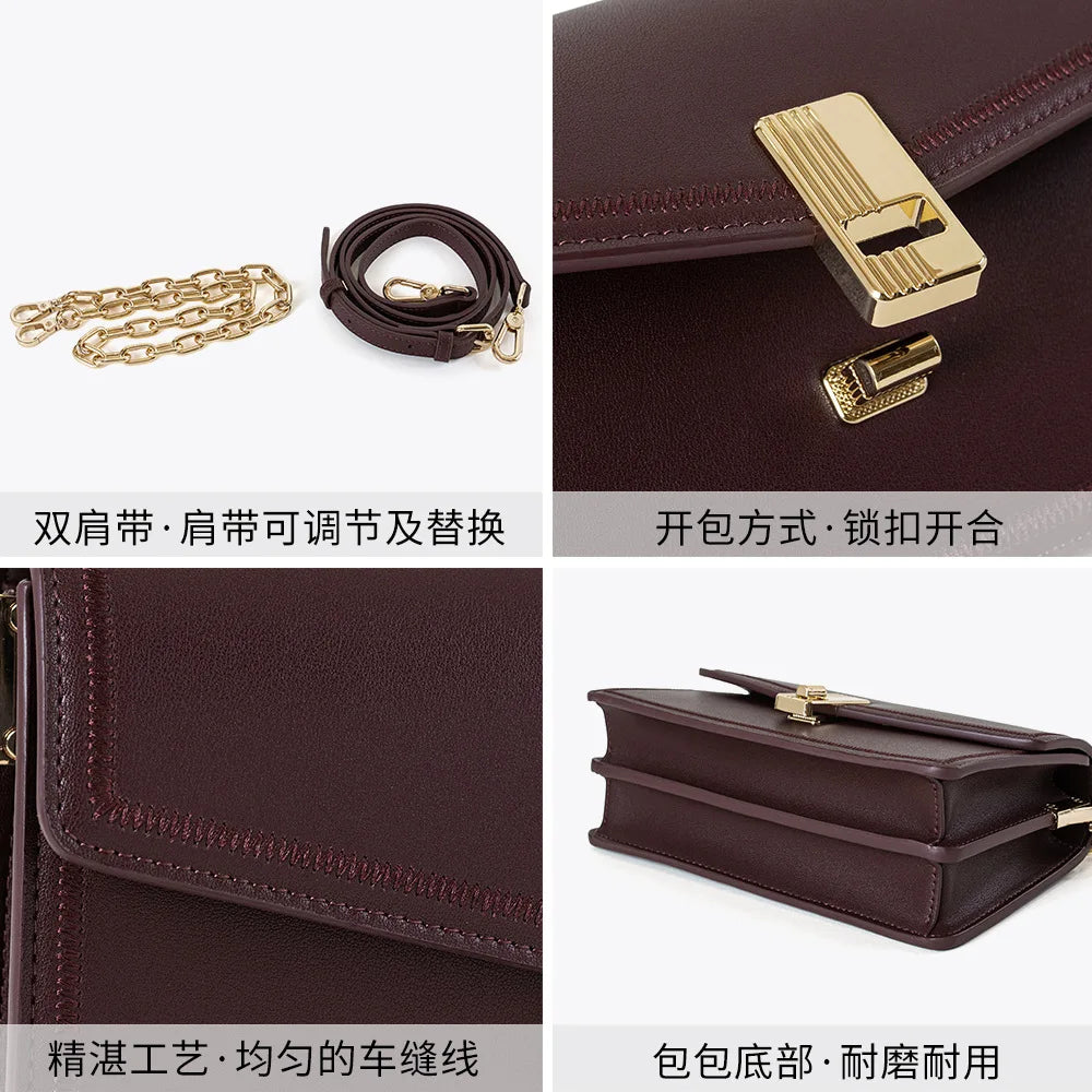 Fashion Versatile Work Small Square Bag Luxury Genuine Leather Women Handbag Shoulder Crossbody Phone Bag