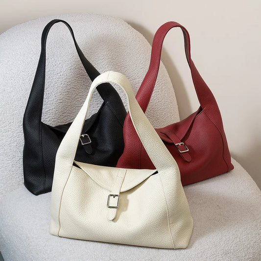 Hot Sale Large Capacity Women Leather Tote Bag Top Layer Cowhide Shoulder Handbag Litchi Pattern
