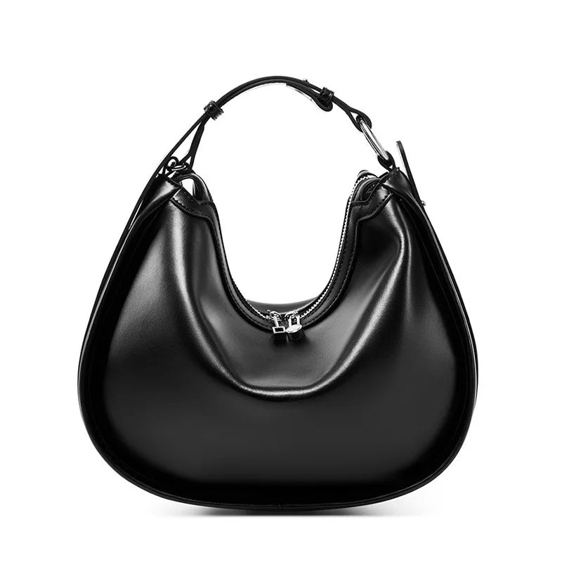 Minimalist Genuine Leather Crescent Shoulder Bag for Women 2025 New Stylish Versatile Crossbody Handbag