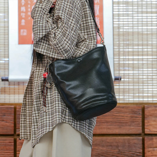 Travel Tote Bag Genuine Leather Shoulder Bag Women Large Capacity Shopper Bucket Bag High Quality Cowhide Leather Handbag