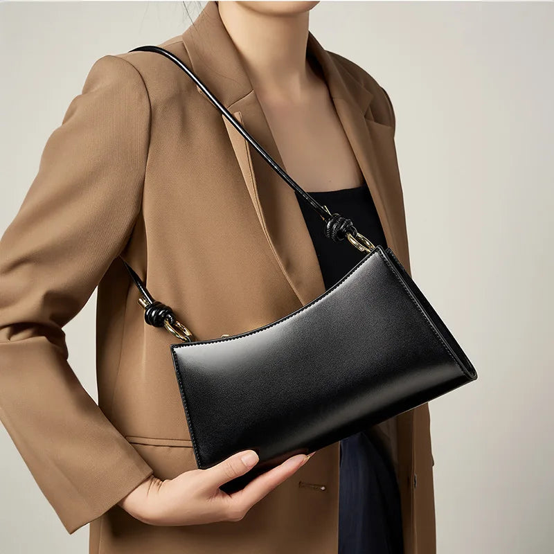 2025 French Style Underarm Baguette Shoulder Bag for Women Genuine Leather Elegant Luxury Handbag